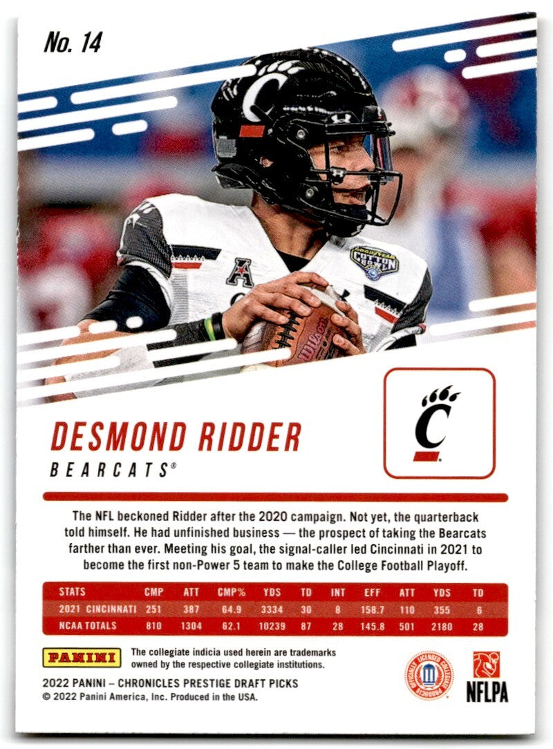2022 Panini Chronicles Draft Picks Prestige Desmond Ridder Cincinnati Bearcats