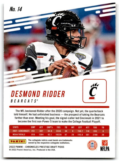 2022 Panini Chronicles Draft Picks Prestige Desmond Ridder Cincinnati Bearcats