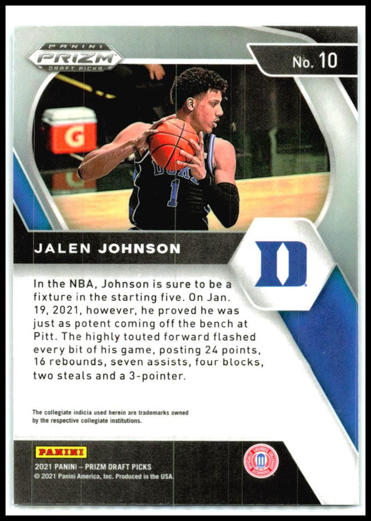 2021 Panini Prizm Draft Picks #10 Jalen Johnson Duke Blue Devils