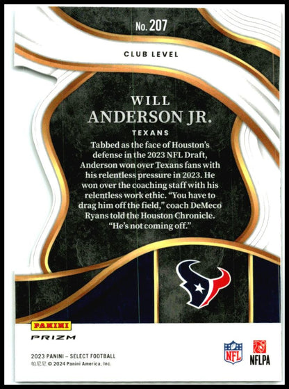 2023 Select Red and Yellow Prizms Die Cuts #207 Will Anderson Jr. Rookie Texans