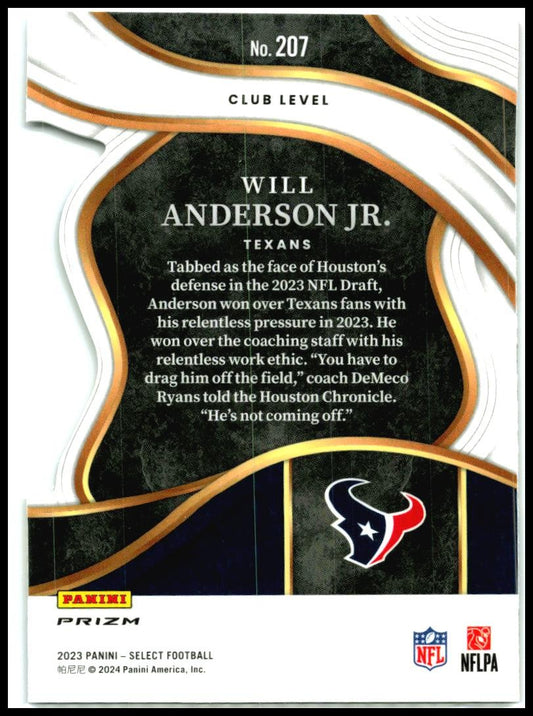 2023 Select Red and Yellow Prizms Die Cuts #207 Will Anderson Jr. Rookie Texans