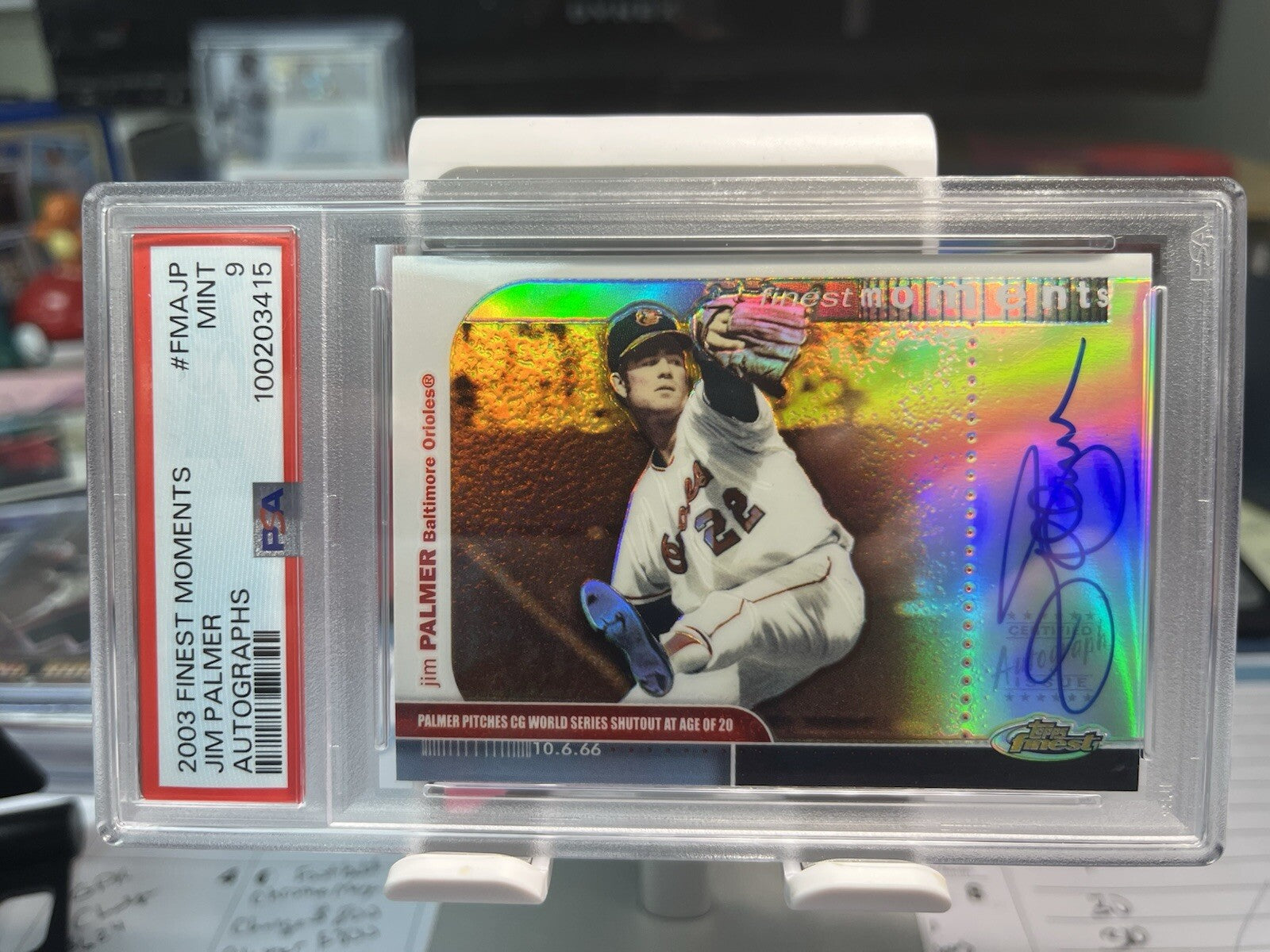 2003 Topps Finest Moments #FMA-JP Jim Palmer Auto PSA 9 Mint Autograph Card