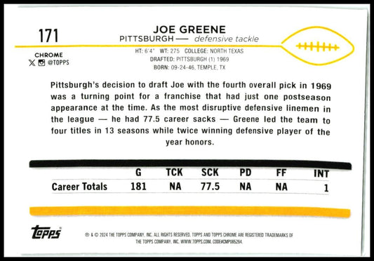 2024 Topps Chrome #171 Joe Greene Pittsburgh Steelers