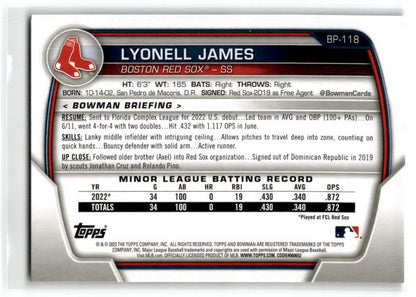 2023 Bowman #BP-118 Lyonell James Boston Red Sox
