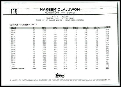 2024-25 Topps Chrome Blue Basketball Refractor #115 Hakeem Olajuwon Rockets