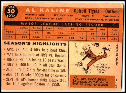 1960 Topps #50 Al Kaline Detroit Tigers