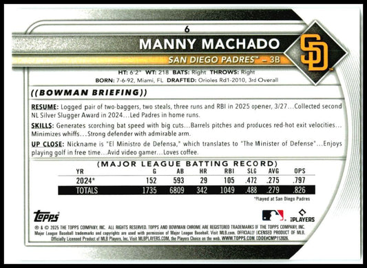 2025 Bowman Chrome #6 Manny Machado Padres