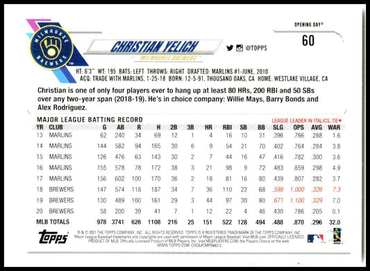 2021 Topps Opening Day #60 Christian Yelich
