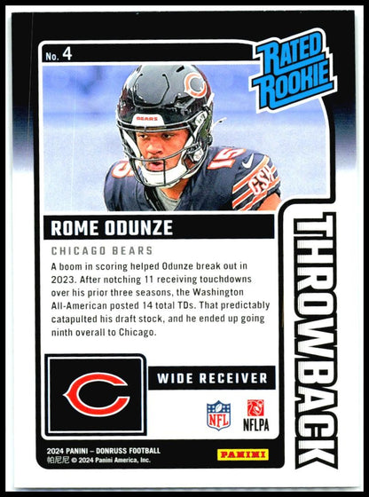 2024 Donruss Rated Rookies Throwback #4 Rome Odunze Chicago Bears
