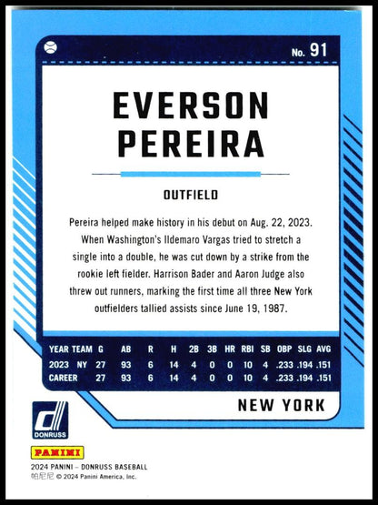 2024 Donruss #91 Everson Pereira New York Yankees