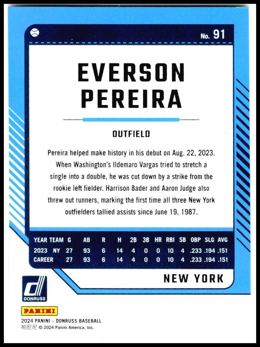 2024 Donruss #91 Everson Pereira New York Yankees