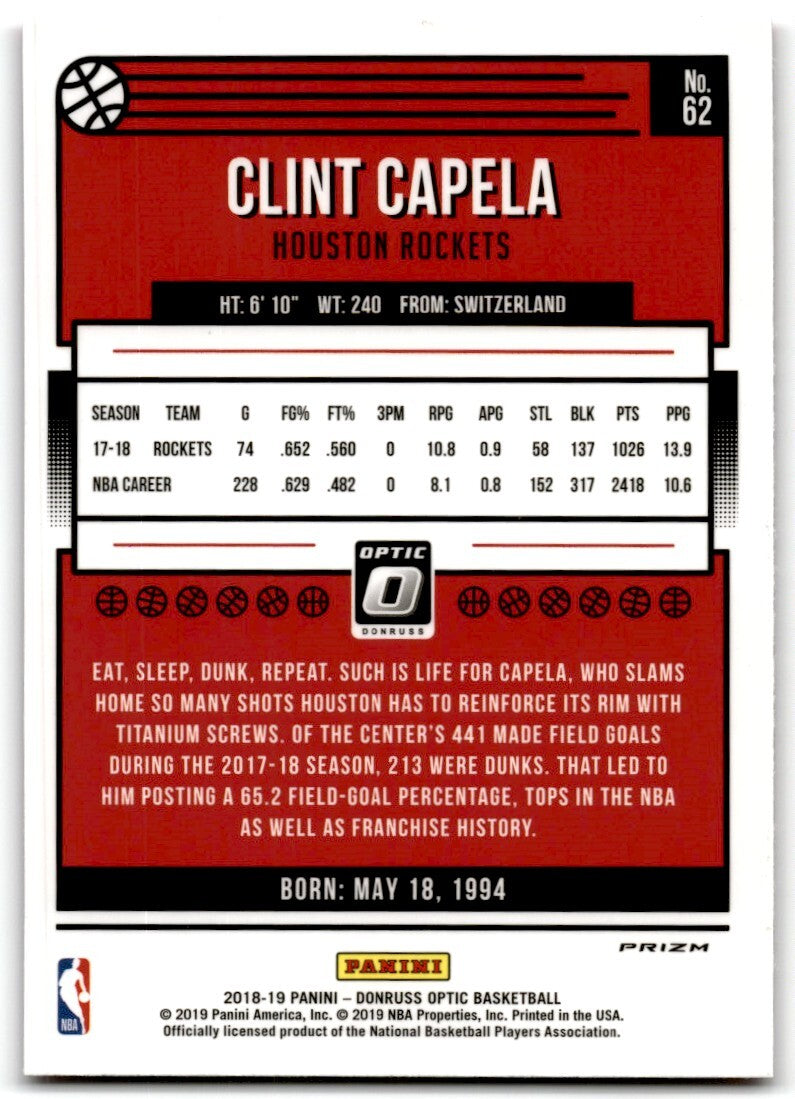 2018-19 Donruss  Hyper Pink Clint Capela Houston Rockets #62