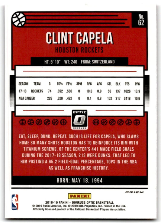 2018-19 Donruss  Hyper Pink Clint Capela Houston Rockets #62