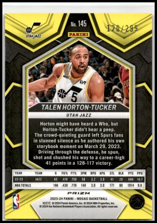2023-24 Panini Mosaic Red Seismic /299 #145 Talen Horton-Tucker Utah Jazz