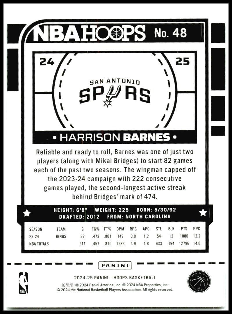2024-25 Hoops Winter #48 Harrison Barnes San Antonio Spurs
