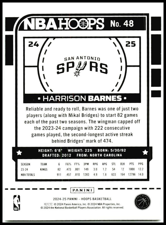 2024-25 Hoops Winter #48 Harrison Barnes San Antonio Spurs