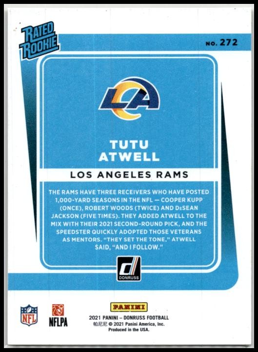 2021 Donruss Press Proof Bronze #272 Tutu Atwell Rookie Los Angeles Rams