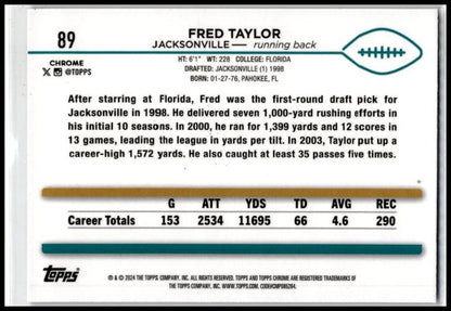 2024 Topps Chrome Purple Refractor #89 Fred Taylor #/275 Jacksonville Jaguars