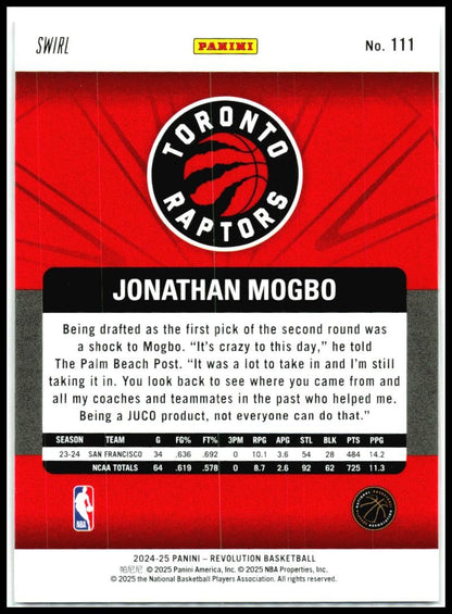 2024-25 Panini Revolution Red Swirl #111 Jonathan Mogbo Rookie Toronto Raptors