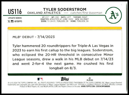 2024 Topps Update #US116 Tyler Soderstrom Oakland Athletics