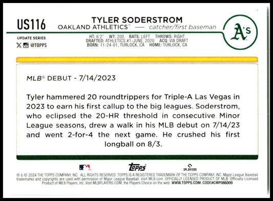 2024 Topps Update #US116 Tyler Soderstrom Oakland Athletics