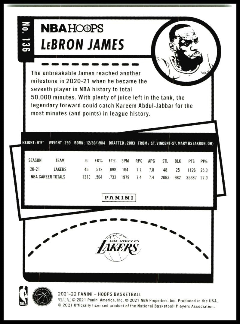 2021-22 Hoops Blue #136 LeBron James Los Angeles Lakers