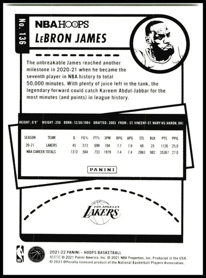 2021-22 Hoops Blue #136 LeBron James Los Angeles Lakers