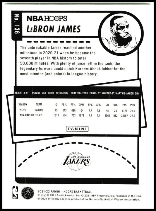2021-22 Hoops Blue #136 LeBron James Los Angeles Lakers