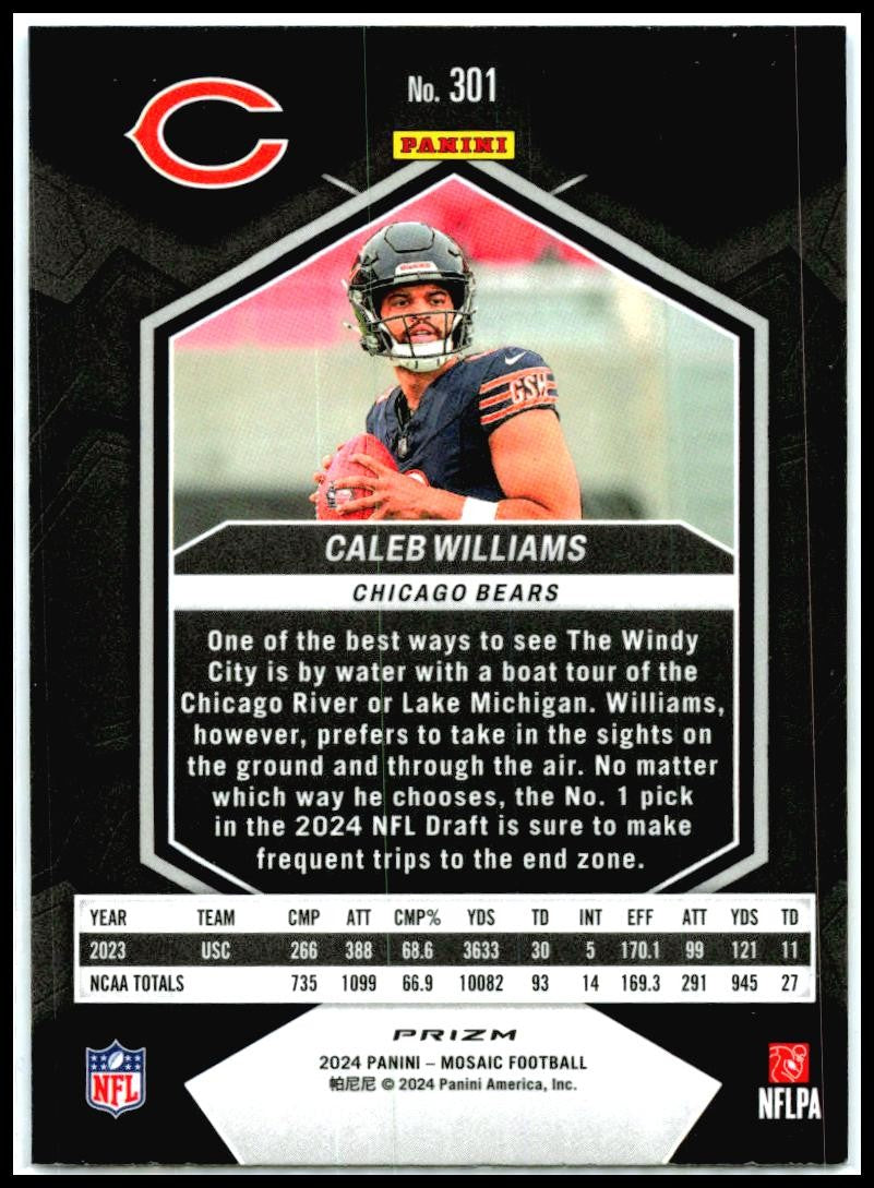 2024 Panini Mosaic Mosaic Reactive Blue #301 Caleb Williams Chicago Bears
