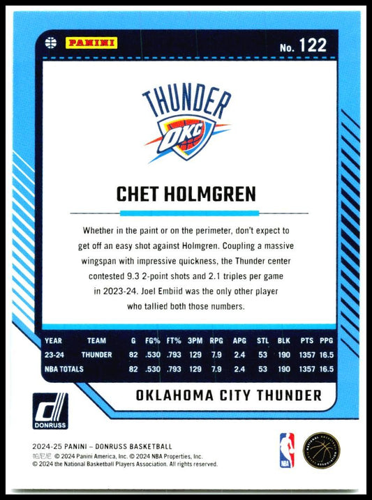 2024-25 Donruss #122 Chet Holmgren Oklahoma City Thunder