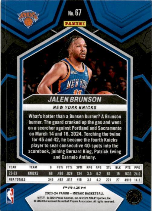 2023-24 Panini Mosaic Yellow Reactive #67 Jalen Brunson New York Knicks