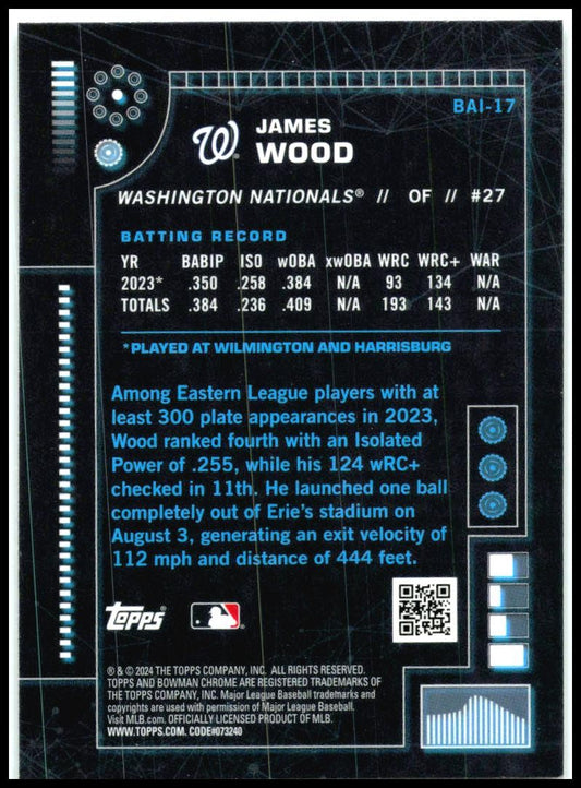 2024 Bowman Bowman A.I. #BAI-17 James Wood Washington Nationals