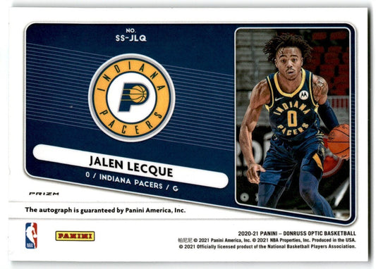 2020-21 Donruss Optic Signature Series Green Jalen Lecque Auto Indiana Pacers