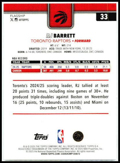 2025-26 Topps Rainbow Foilboard #33 RJ Barrett Toronto Raptors