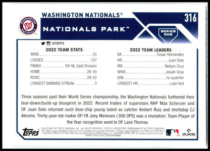 2023 Topps Blue #316 Washington Nationals Washington Nationals