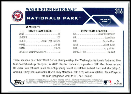 2023 Topps Blue #316 Washington Nationals Washington Nationals