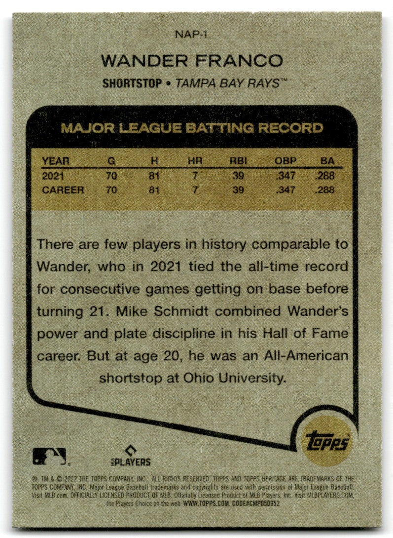 2022 Topps Heritage New Age Performers Wander Franco Rookie Tampa Bay Rays