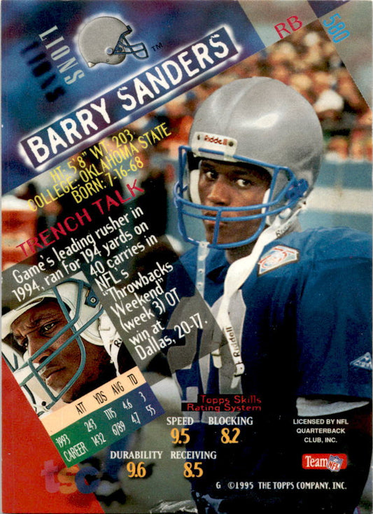 1994 Stadium Club #580 Barry Sanders Detroit Lions