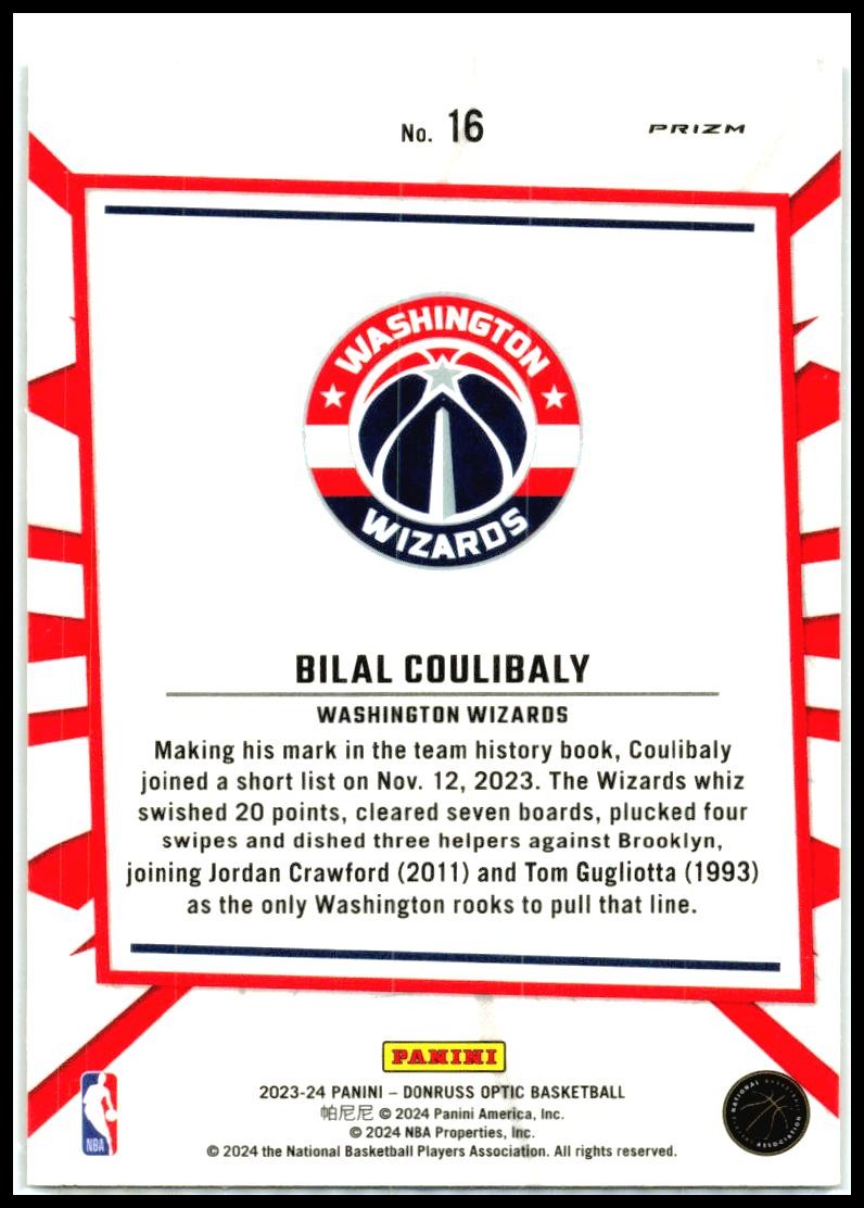 2023-24 Donruss Optic My House Purple #16 Bilal Coulibaly Washington Wizards