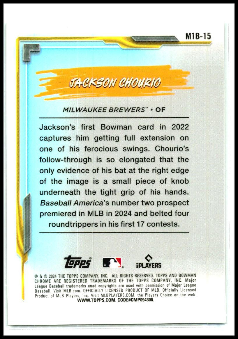 2024 Bowman Chrome My 1st Bowman Green Mojo #M1B-15 Jackson Chourio Brewers