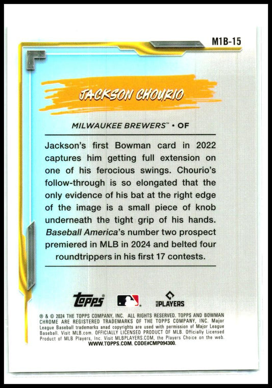 2024 Bowman Chrome My 1st Bowman Green Mojo #M1B-15 Jackson Chourio Brewers