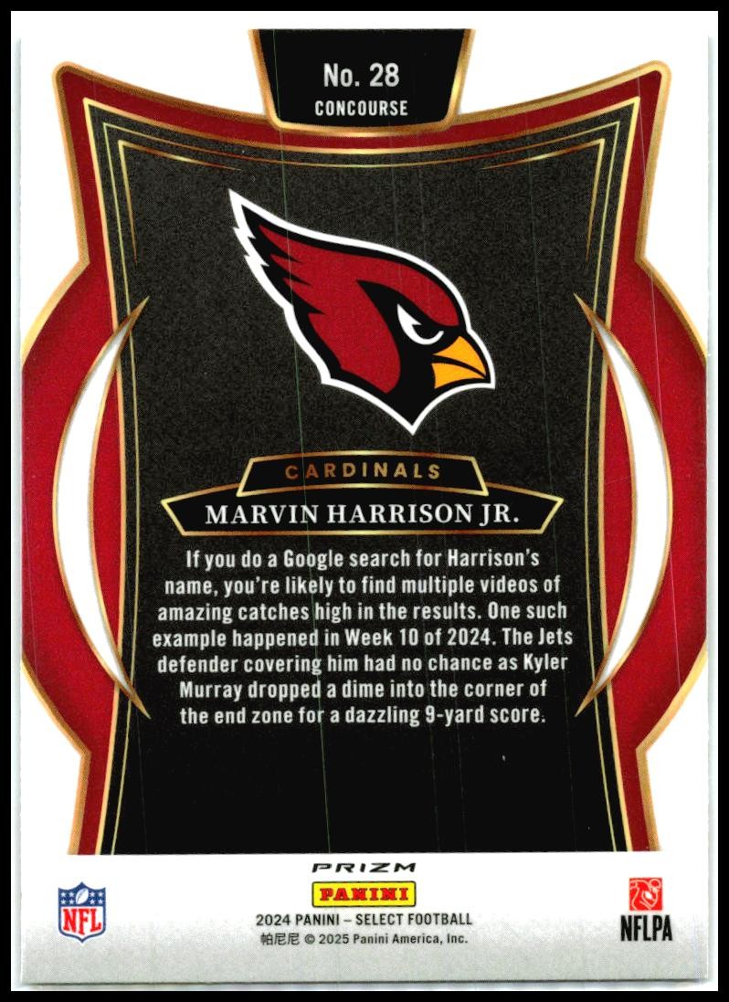 2024 Select Black & Orange Prizm Shock #28 Marvin Harrison Jr. Rookie Arizona