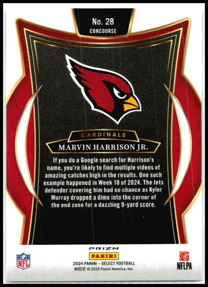 2024 Select Black & Orange Prizm Shock #28 Marvin Harrison Jr. Rookie Arizona