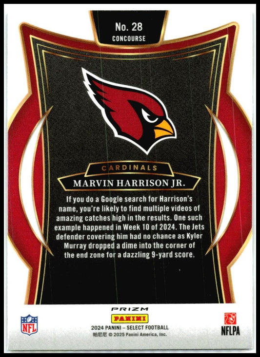 2024 Select Black & Orange Prizm Shock #28 Marvin Harrison Jr. Rookie Arizona