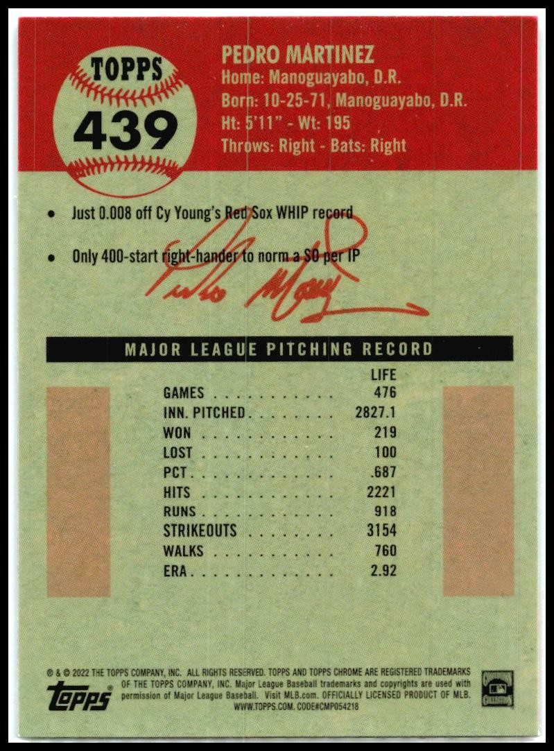 2022 Topps Chrome Platinum Anniversary Refractor #439 Pedro Martinez