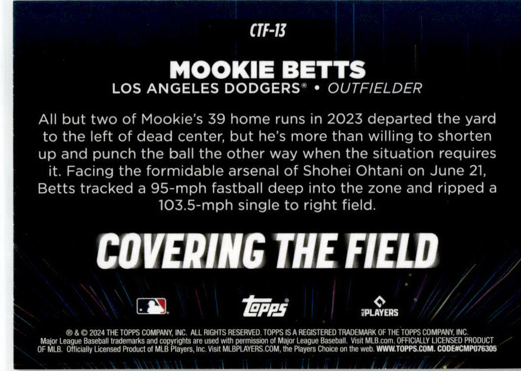2024 Topps Covering the Field #CTF-13 Mookie Betts Los Angeles Dodgers