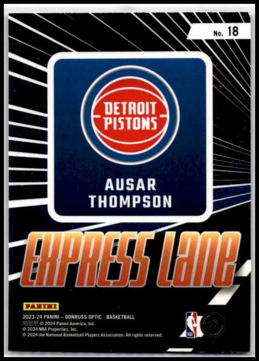 2023-24 Donruss Optic Express Lane #18 Ausar Thompson Detroit Pistons