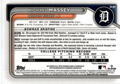 2024 Bowman Draft Chrome Auto #CPA-MMY Michael Massey Detroit Tigers