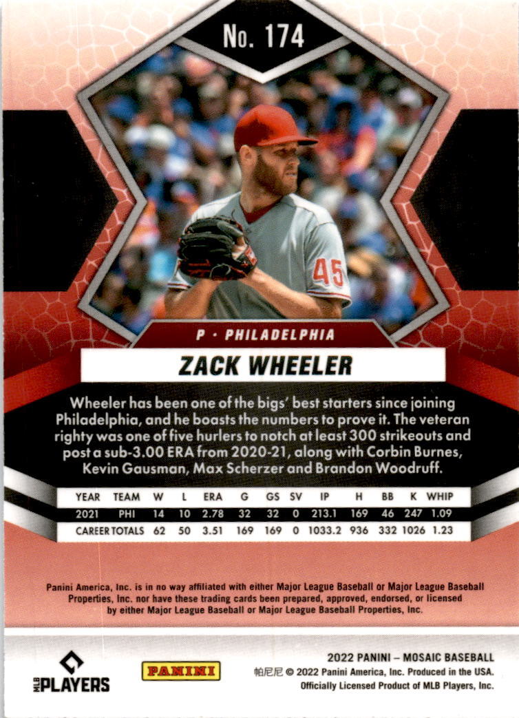 2022 Panini Mosaic #174 Zach Wheeler Philadelphia Phillies.