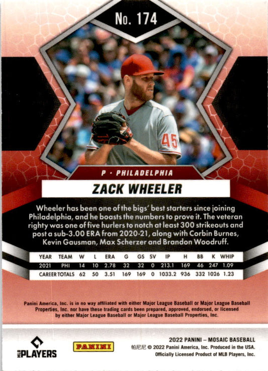 2022 Panini Mosaic #174 Zach Wheeler Philadelphia Phillies.